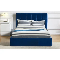 Lit Double LUFTANI Avec Sommier Relevable 180x200cm Velours Bleu