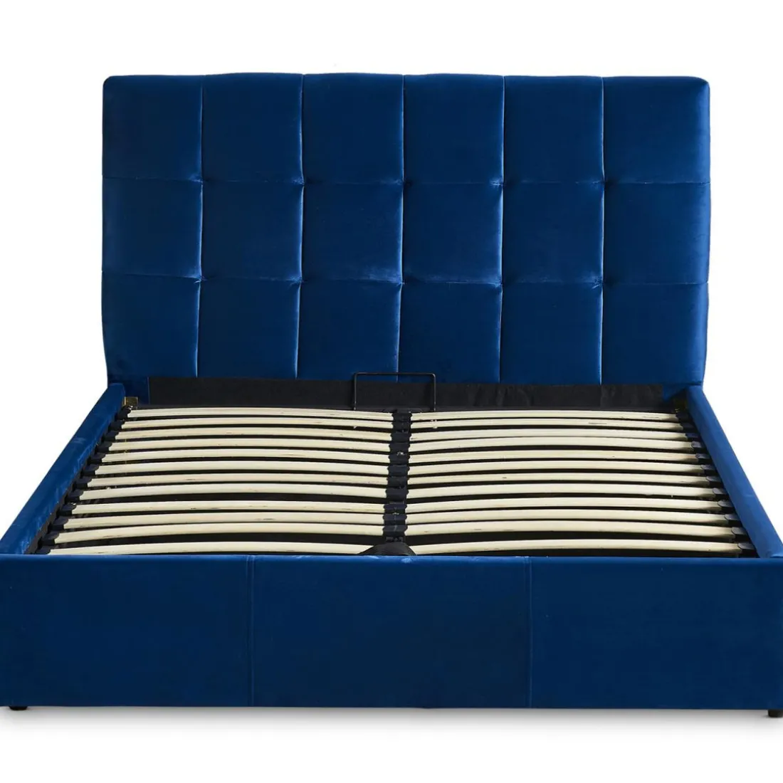 Lit Double LUFTANI Avec Sommier Relevable 180x200cm Velours Bleu