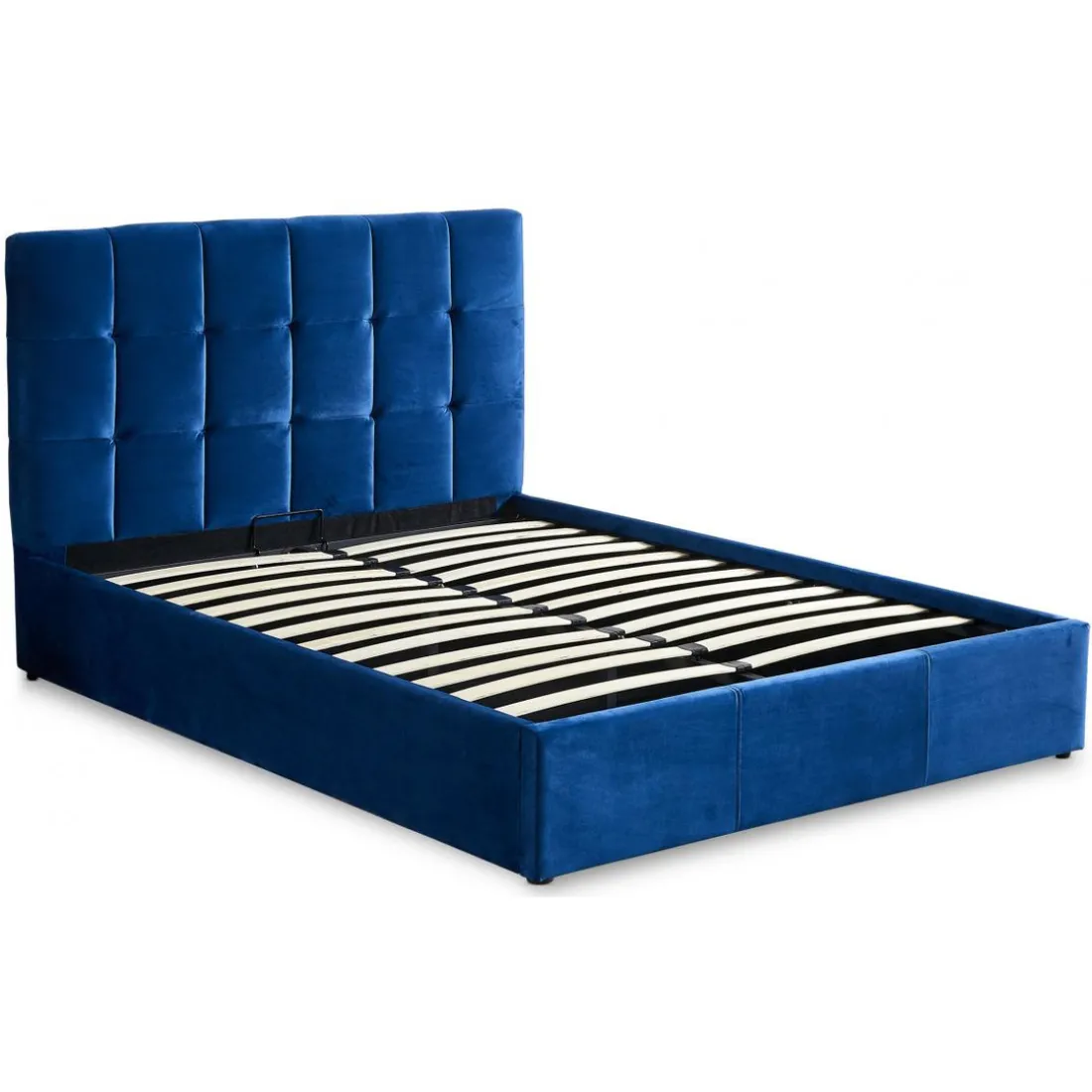 Lit Double LUFTANI Avec Sommier Relevable 180x200cm Velours Bleu