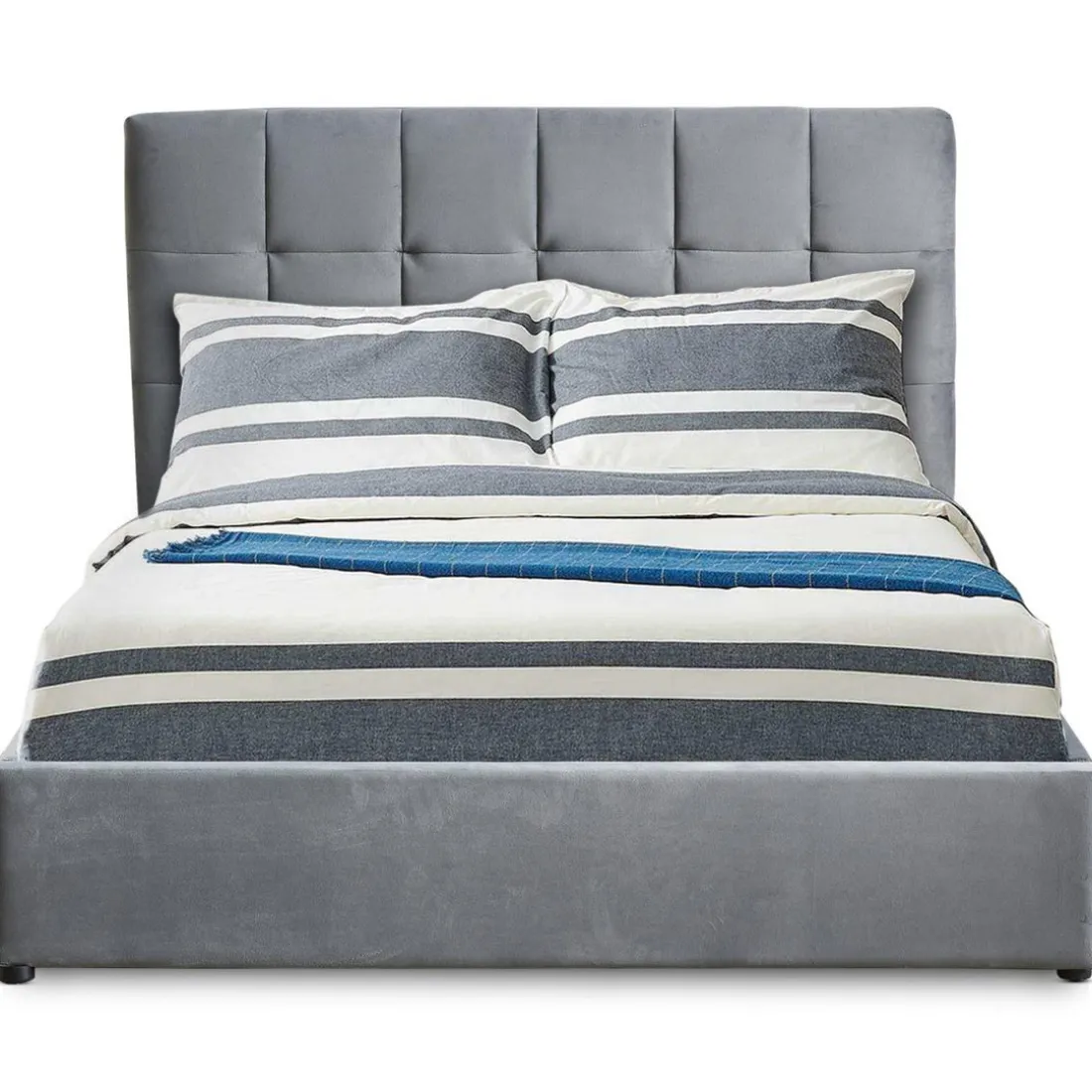 Lit Double LUFTANI Avec Sommier Relevable 160x200cm Velours Argent