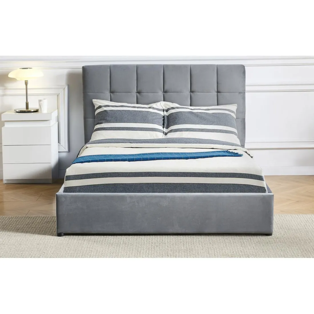 Lit Double LUFTANI Avec Sommier Relevable 160x200cm Velours Argent