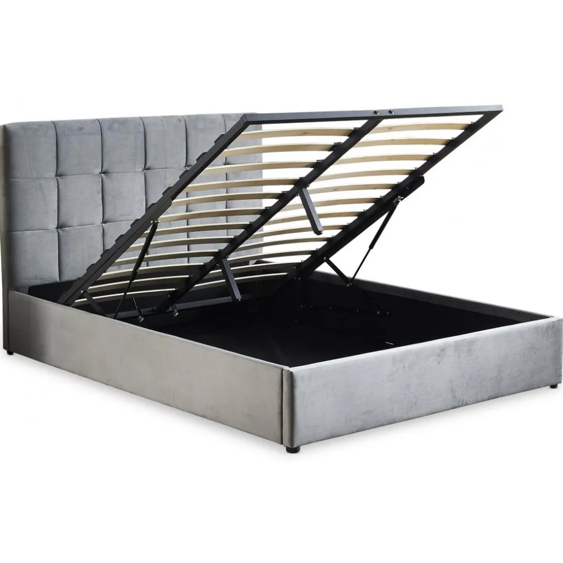 Lit Double LUFTANI Avec Sommier Relevable 160x200cm Velours Argent