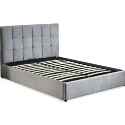 Lit Double LUFTANI Avec Sommier Relevable 160x200cm Velours Argent