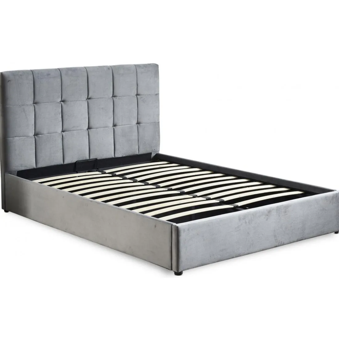 Lit Double LUFTANI Avec Sommier Relevable 160x200cm Velours Argent