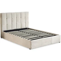 Lit Double LUFTANI Avec Sommier Relevable 180x200cm Velours Beige