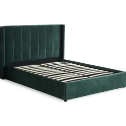 Lit Double MAGORIAL Avec Sommier Relevable 140x190cm Velours Vert