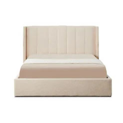 Lit double Magorial avec sommier relevable Tissu Bouclette Crème