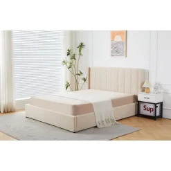 Lit double Magorial avec sommier relevable Tissu Bouclette