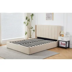 Lit double Magorial avec sommier relevable Tissu Bouclette