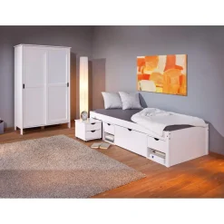 Lit En Bois Avec 4 Espaces De Rangement Blanc 90x200 KALO