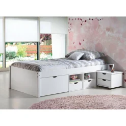Lit En Bois Avec 4 Espaces De Rangement Blanc 90x200 KALO