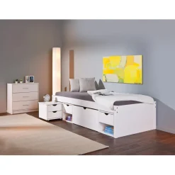 Lit En Bois Avec 4 Espaces De Rangement Blanc 90x200 KALO
