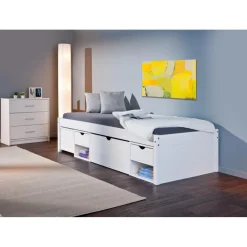 Lit En Bois Avec 4 Espaces De Rangement Blanc 90x200 KALO