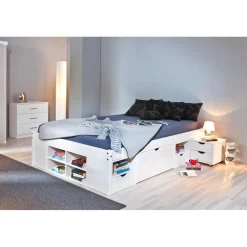 Lit en Pin Avec Espaces De Rangement Mobiles Blanc 140x190 KOLO