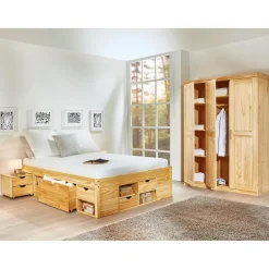 Lit en Pin Massif avec tiroirs de rangement IRIVO bois