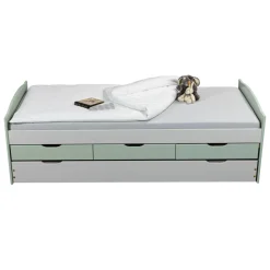 Lit Gigogne en Bois Massif Gris et Vert