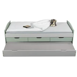 Lit Gigogne en Bois Massif Gris et Vert