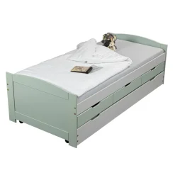 Lit Gigogne en Bois Massif Gris et Vert