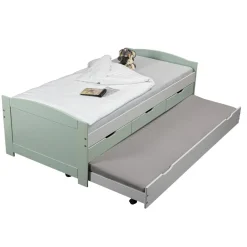 Lit Gigogne en Bois Massif Gris et Vert