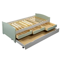 Lit Gigogne en Bois Massif Gris et Vert