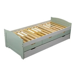 Lit Gigogne en Bois Massif Gris et Vert