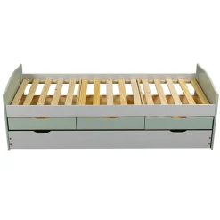 Lit Gigogne en Bois Massif Gris et Vert