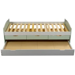 Lit Gigogne en Bois Massif Gris et Vert