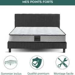 Lit nordik tissu gris fonce