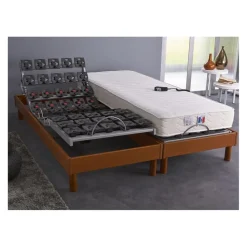 Lit Relaxation Matelas 100% Latex 5 Zones + Sommier Merisier Tous Plots Avec Réglage Fermeté Au Niveau Lombaire