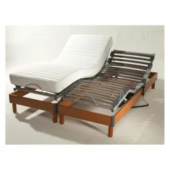Lit Relaxation Matelas 100% Latex 5 Zones + Sommier Merisier Lattes Avec Réglage Fermeté Au Niveau Lombaire