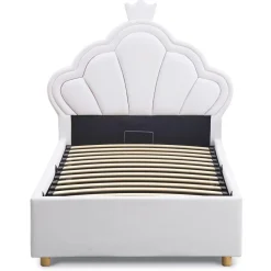 Lit simple avec tête de lit coquillage et sommier relevable Queenie Simili Blanc