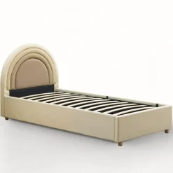 Lit simple avec tête de lit en arche et sommier relevable Bedbow Simili Beige