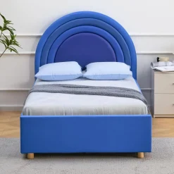 Lit simple avec tête de lit en arche et sommier relevable Bedbow Simili Bleu