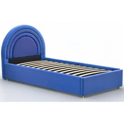 Lit simple avec tête de lit en arche et sommier relevable Bedbow Simili Bleu