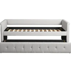 Lit simple gigogne Garry Tissu Beige grisé