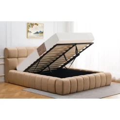Lit-coffre complet avec rebords matelassés Challow Tissu Beige