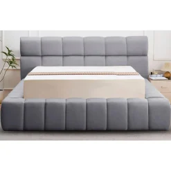 Lit-coffre complet avec rebords matelassés Challow Tissu Gris foncé