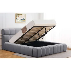 Lit-coffre complet avec rebords matelassés Challow Tissu Gris foncé
