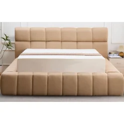 Lit-coffre complet avec rebords matelassés Tissu Beige