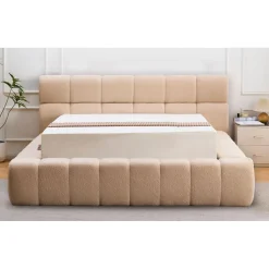 Lit-coffre complet avec rebords matelassés Tissu Bouclette Beige Challow