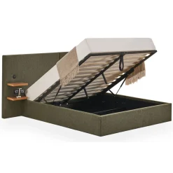 Lit-coffre complet avec tablettes et ports USB intégrés Lukas Tissu Vert