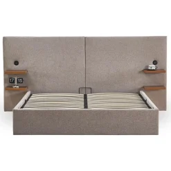 Lit-coffre complet avec tablettes et ports USB intégrés Lukas Tissu Taupe clair