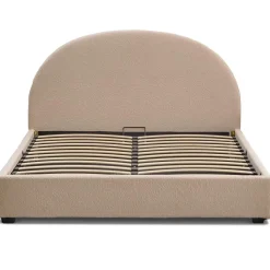Lit-coffre complet avec tête de lit arrondie Tissu bouclette Beige