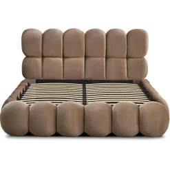 Lit-coffre design Taupe boule Bilbola avec sommier relevable Velours