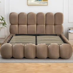 Lit-coffre design Taupe boule Bilbola avec sommier relevable Velours