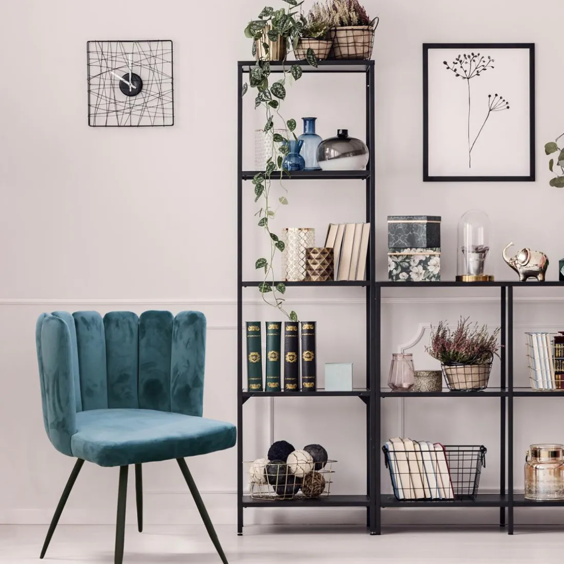 Lot de 2 Chaises ARIEL Velours Bleu Canard