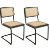 Lot de 2 chaises assise bois noir rotin naturel pieds métal PIERRE
