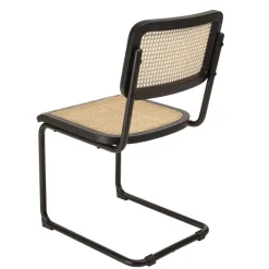 Lot de 2 chaises assise bois noir rotin naturel pieds métal PIERRE