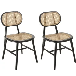 Lot de 2 chaises bois noir, assise et dossier en rotin naturel PIERRE