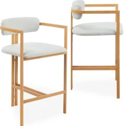 Lot de 2 chaises de bar design Galilea Métal Effet bois clair et Tissu Beige